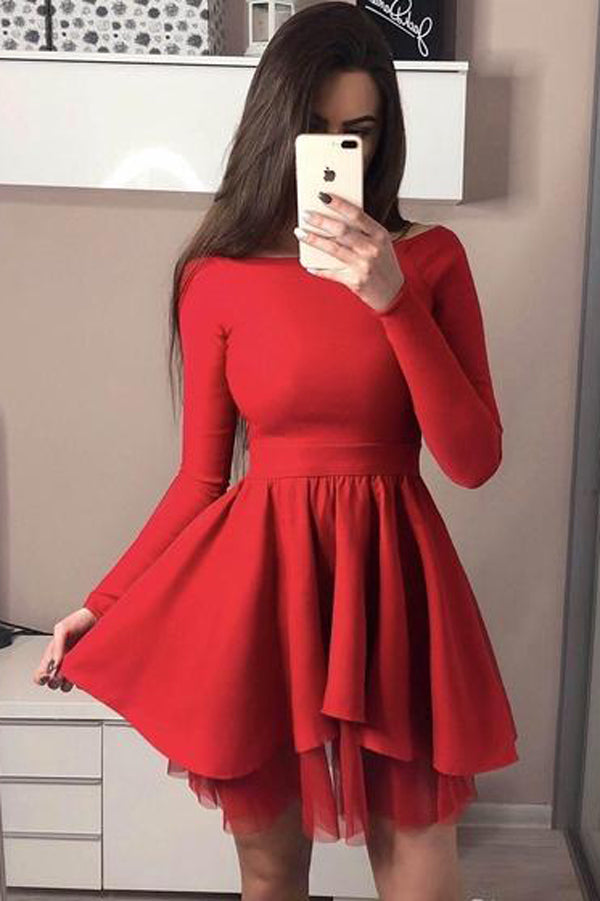 Mini Short Red Prom Dress Long Sleeve ...